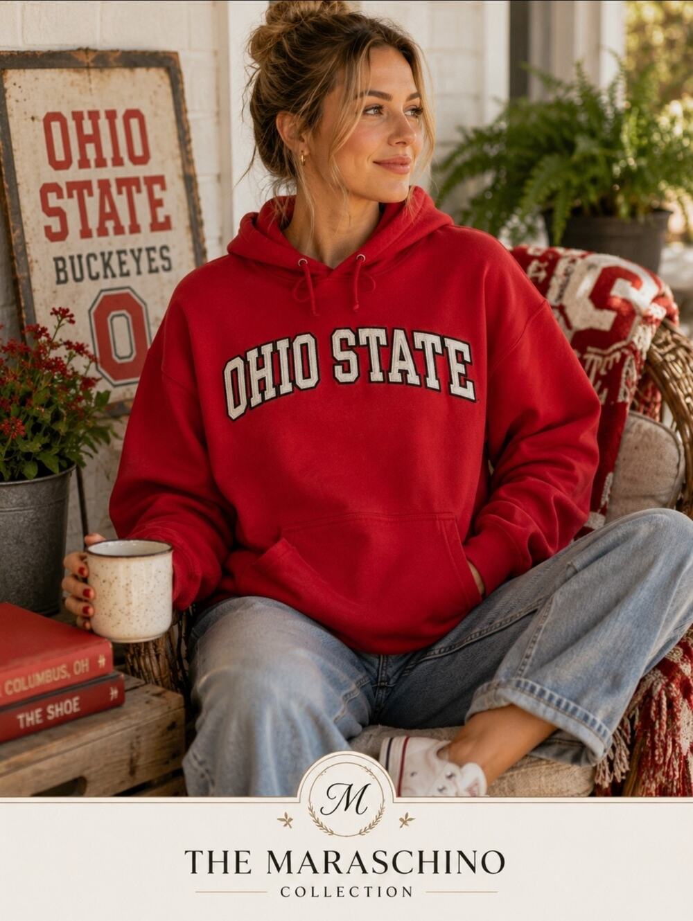 Vintage Ohio State Buckeyes Hoodie XL Red Embroidered College Campus NCAA Retro